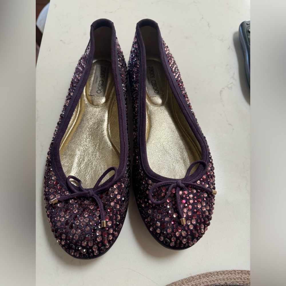 Jimmy Choo crystal ballerina purple shoes wedding shoes 38.5